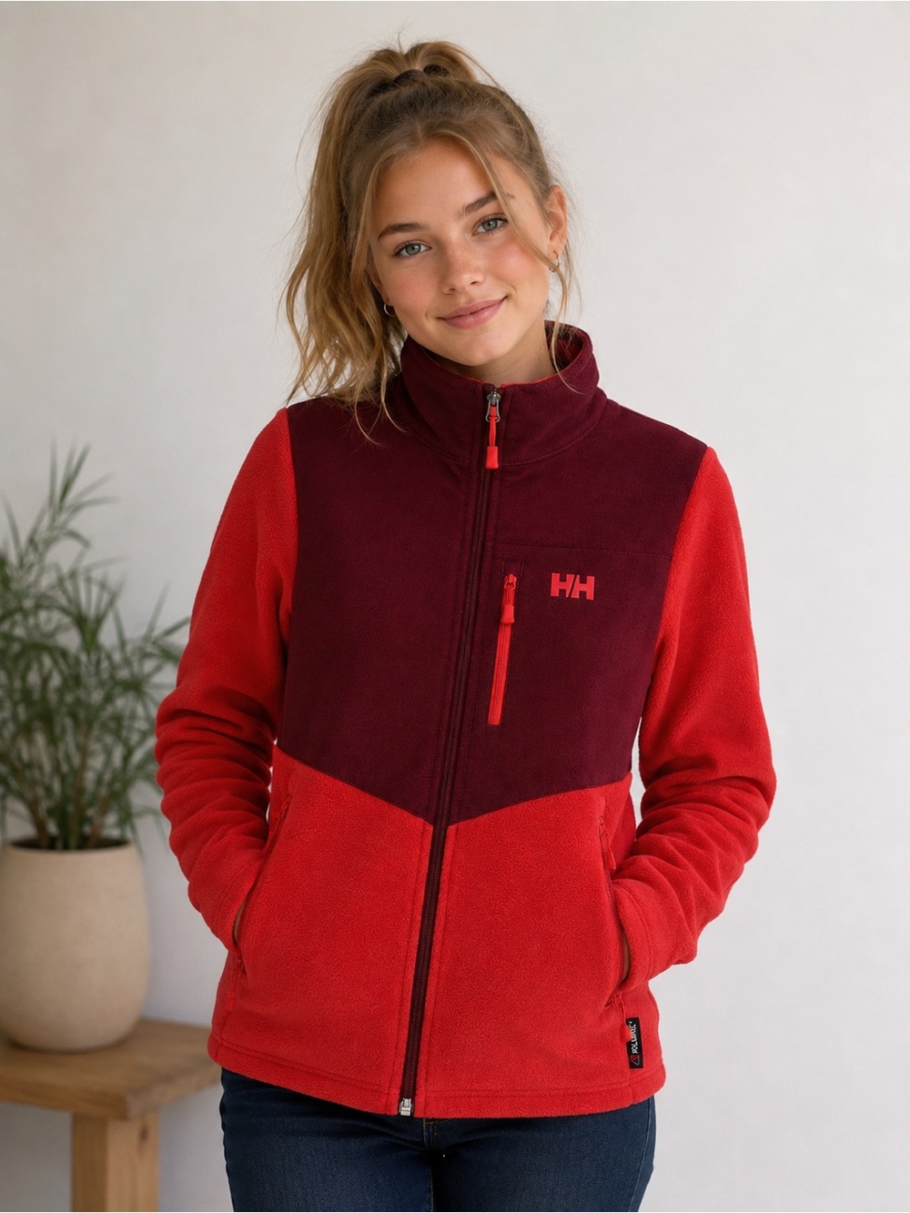 Helly Hansen Youth Polartec Fleece Jacket Coral Burgundy Full Zip Kids Large